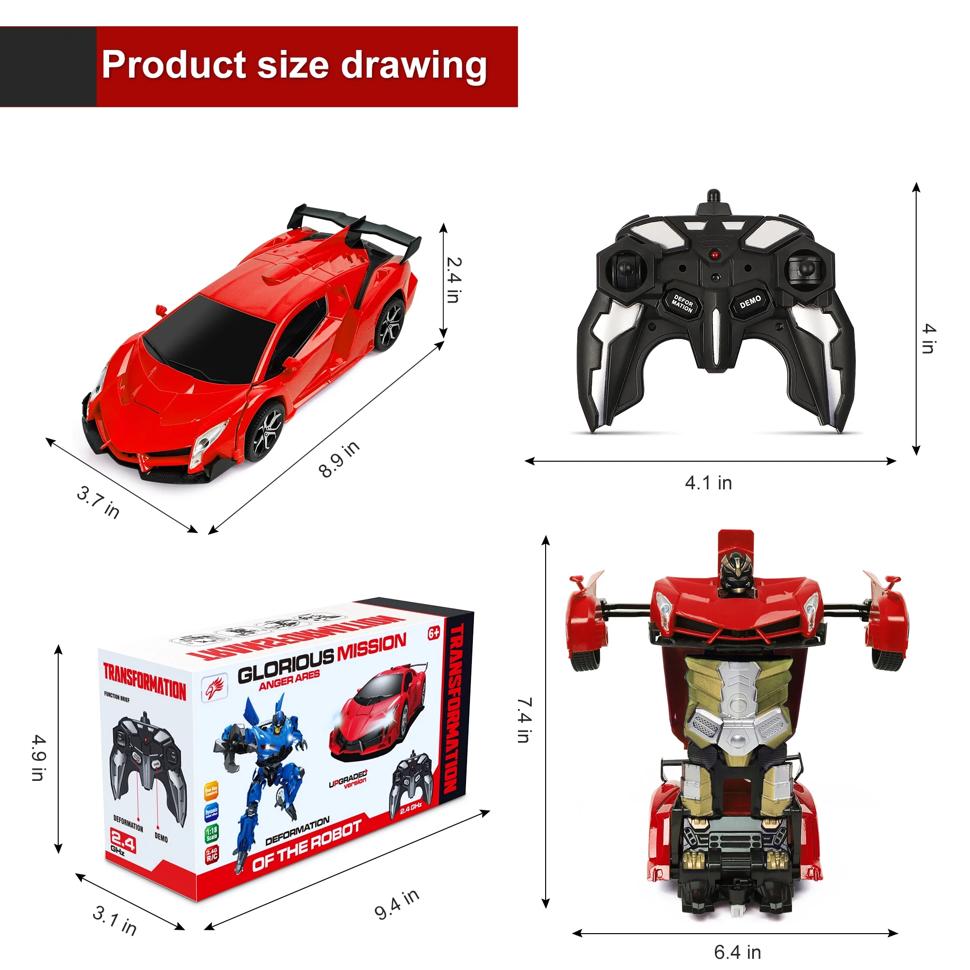 Beefunni Remote Control Car,Transform Robot RC Cars for Kids 2.4Ghz 1:18 Rechargeable 360°Rotating Stunt Race Car Christmas Birthday Gifts for Boys Age 5-12 Years