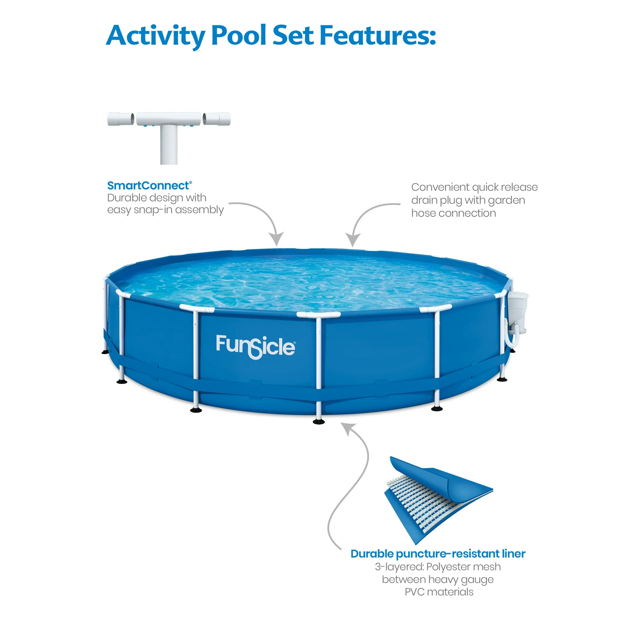 Funsicle 14ft Activity Above Ground Metal Frame Swimming Pool, Includes SkimmerPlus Pump, Round, Age 6 & up